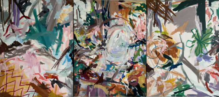Abstrakte Malerei "Triptychon" Format 3 Tafeln á 6x80 von Susanne Langnau